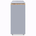 Îlot de cuisine roulant : Table extensible, prises de courant, portes vitrées