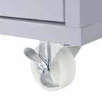 Îlot de cuisine roulant : Table extensible, prises de courant, portes vitrées