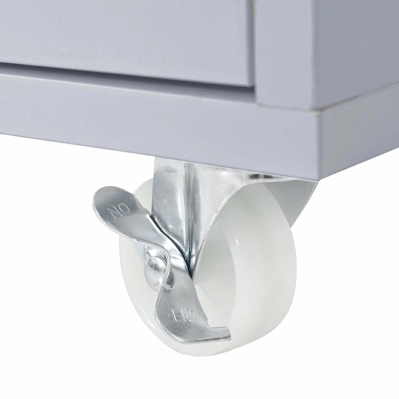 Îlot de cuisine roulant : Table extensible, prises de courant, portes vitrées