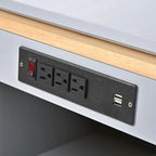 Îlot de cuisine roulant : Table extensible, prises de courant, portes vitrées