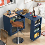 Îlot de cuisine roulant : Table extensible, prises de courant, portes vitrées