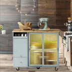 Kitchen Island with Drop Leaf,LED Light Kitchen Cart on Wheels