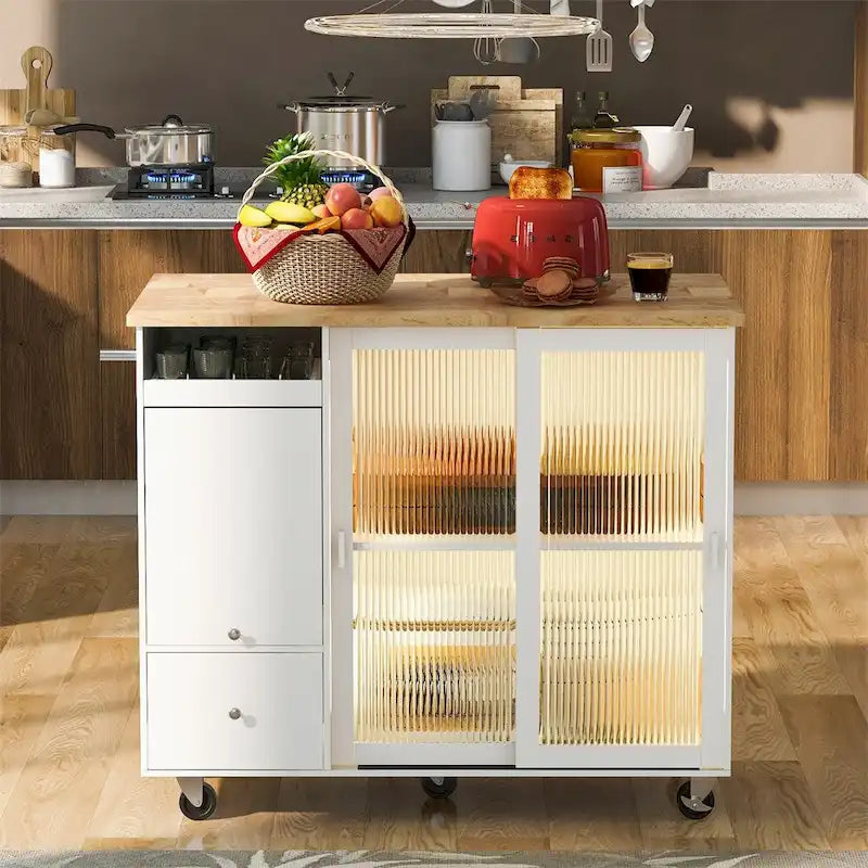 Îlot de cuisine avec abattant, Desserte de cuisine roulante avec lumières LED