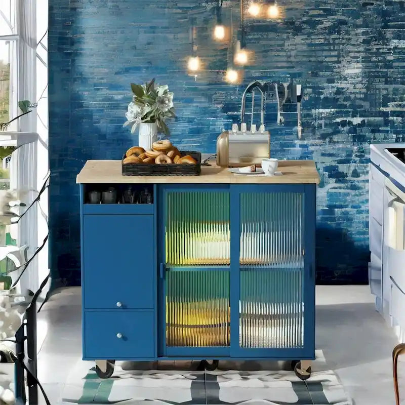 Îlot de cuisine avec abattant, Desserte de cuisine roulante avec lumières LED