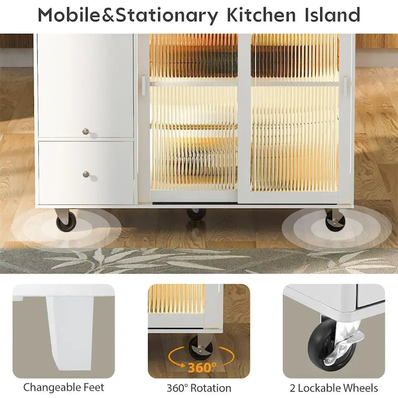 Îlot de cuisine avec abattant, Desserte de cuisine roulante avec lumières LED