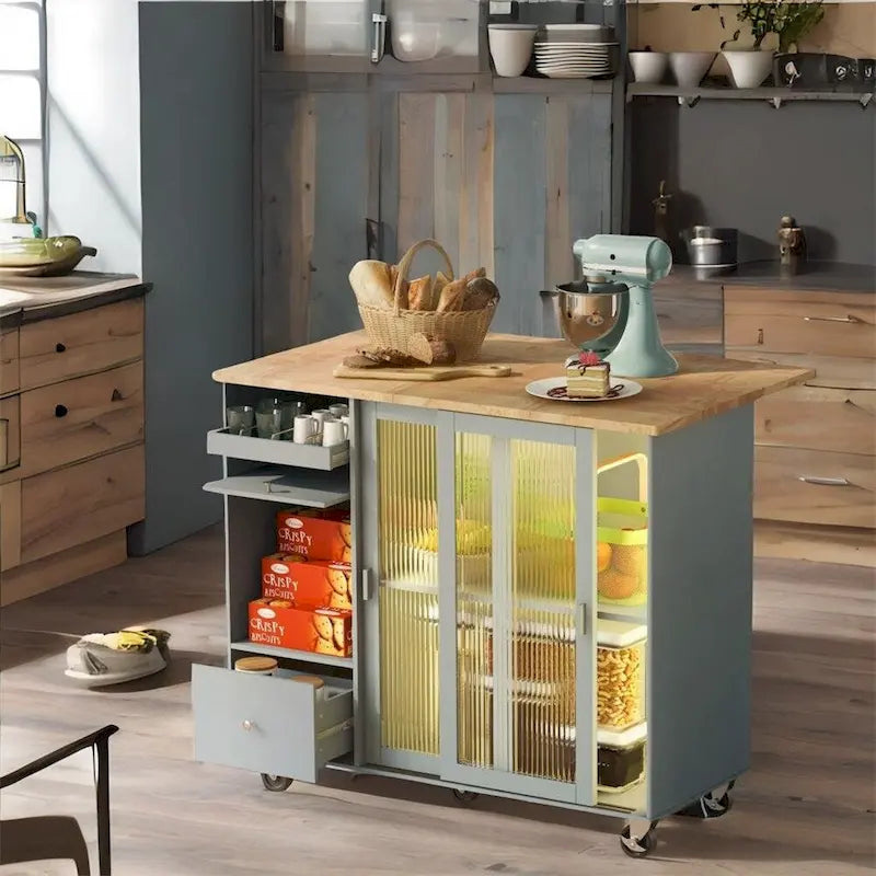 Îlot de cuisine avec abattant, Desserte de cuisine roulante avec lumières LED