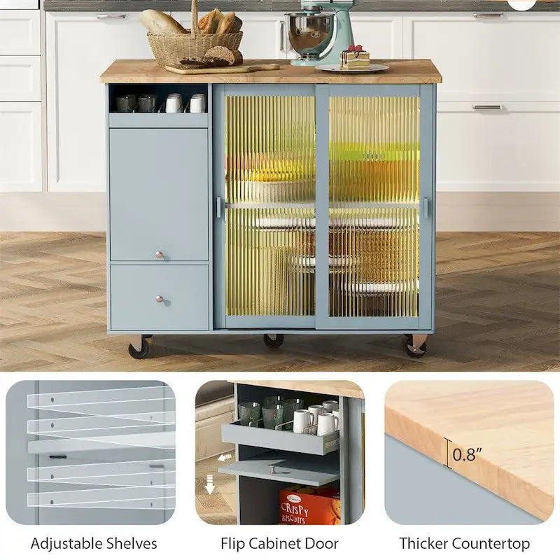 Îlot de cuisine avec abattant, Desserte de cuisine roulante avec lumières LED