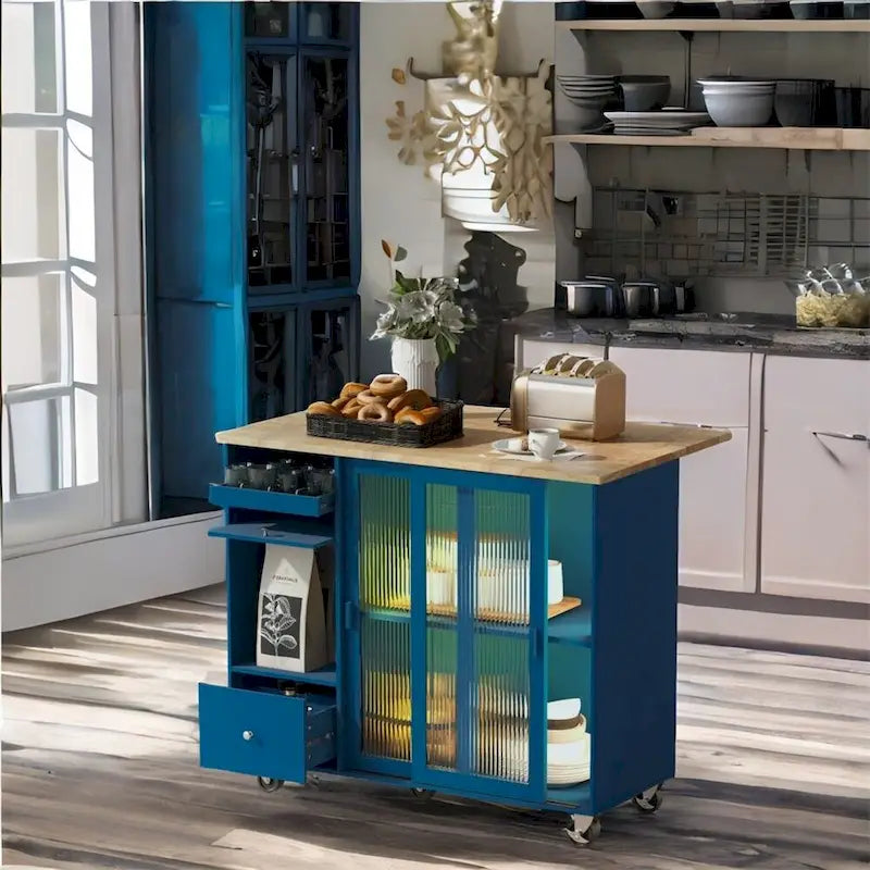 Îlot de cuisine avec abattant, Desserte de cuisine roulante avec lumières LED