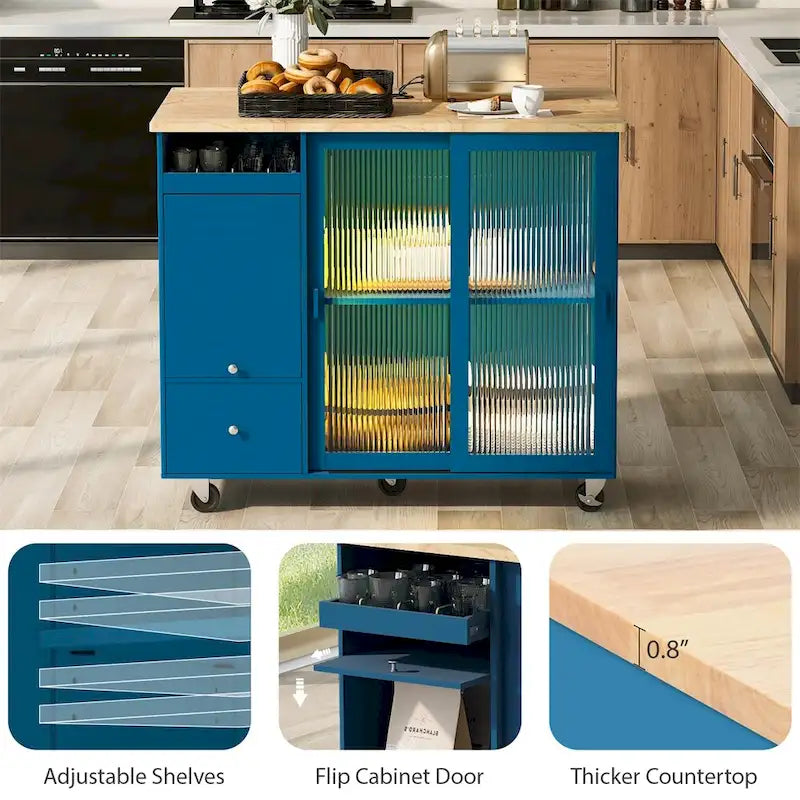 Îlot de cuisine avec abattant, Desserte de cuisine roulante avec lumières LED