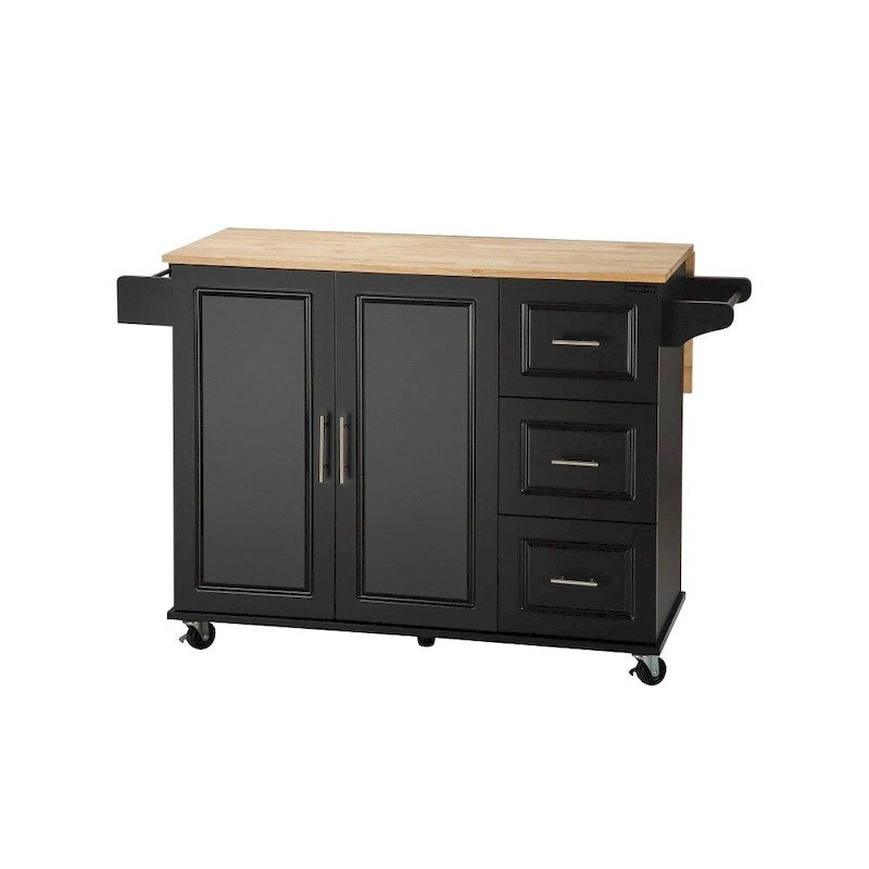 Îlot de cuisine mobile avec plateau de table extensible et étagère réglable