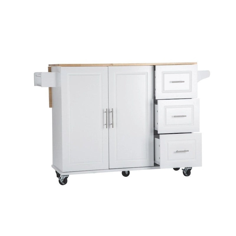 Îlot de cuisine mobile avec plateau de table extensible et étagère réglable
