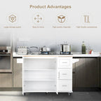 Îlot de cuisine mobile avec plateau de table extensible et étagère réglable