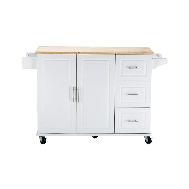 Îlot de cuisine mobile avec plateau de table extensible et étagère réglable