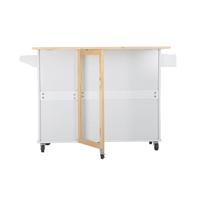 Îlot de cuisine mobile avec plateau de table extensible et étagère réglable