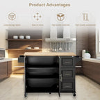 Îlot de cuisine mobile avec plateau de table extensible et étagère réglable