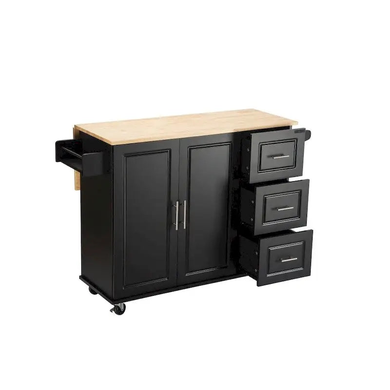 Îlot de cuisine mobile avec plateau de table extensible et étagère réglable