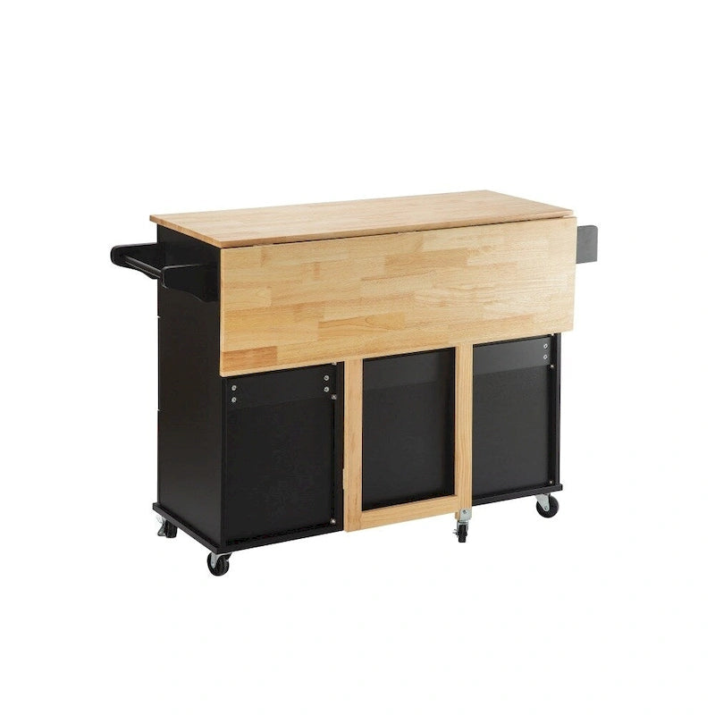 Îlot de cuisine mobile avec plateau de table extensible et étagère réglable