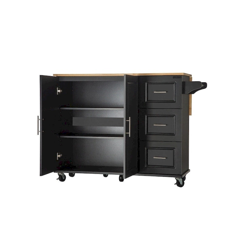 Îlot de cuisine mobile avec plateau de table extensible et étagère réglable