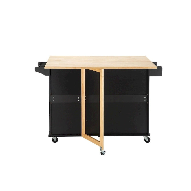 Îlot de cuisine mobile avec plateau de table extensible et étagère réglable