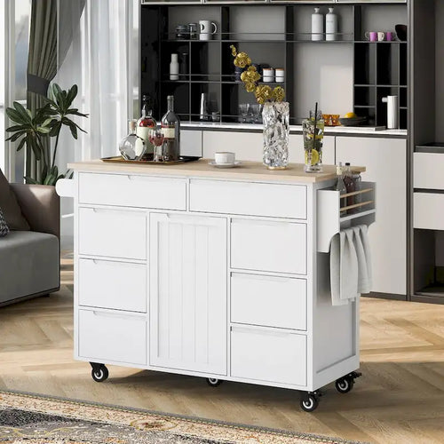 8 Drawer Rubber Wood Kitchen Island