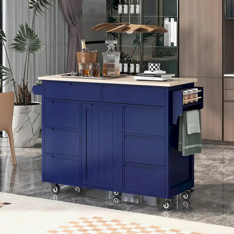 Îlot de cuisine en bois d'hévéa à 8 tiroirs