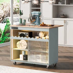 LED Light Kitchen Island on Wheels with Drop Leaf and Power Outlets