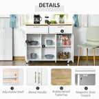 Îlot de cuisine mobile avec plateau en bois, tiroirs, armoires, étagères réglables et porte-serviettes