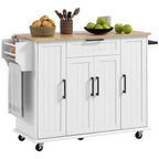 52Îlot de cuisine roulant avec dessus en bois d'hévéa, porte-épices, porte-serviettes, tiroir