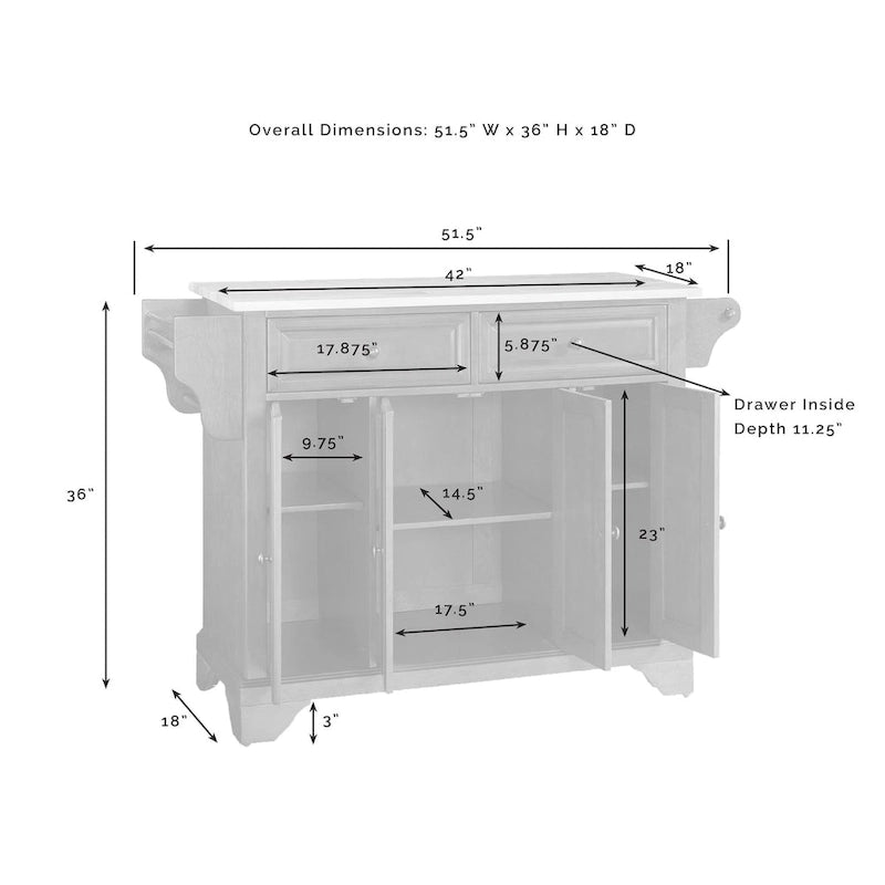 Îlot de cuisine/Chariot Lafayette avec plateau en granit Cherry - 51,5 po L x 18 po P x 36 po H