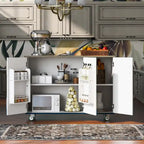 Îlot de cuisine rétro de 129,5 cm de large avec plateau abattant, 4 roulettes, étagère de rangement interne et porte-serviettes