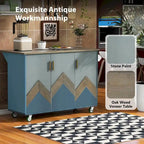 Îlot de cuisine rétro de 129,5 cm de large avec plateau abattant, 4 roulettes, étagère de rangement interne et porte-serviettes