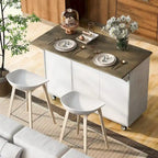 Îlot de cuisine rétro de 129,5 cm de large avec plateau abattant, 4 roulettes, étagère de rangement interne et porte-serviettes