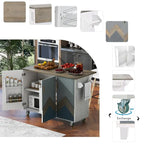 Îlot de cuisine rétro de 129,5 cm de large avec plateau abattant, 4 roulettes, étagère de rangement interne et porte-serviettes