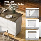Îlot de cuisine rétro de 129,5 cm de large avec plateau abattant, 4 roulettes, étagère de rangement interne et porte-serviettes