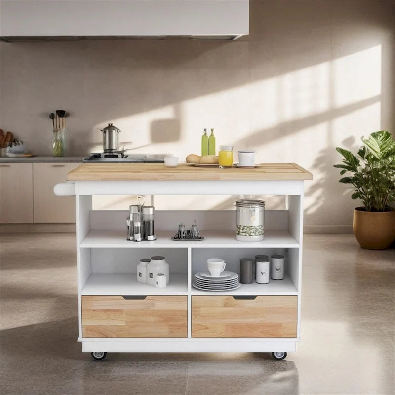 Îlot de cuisine roulant avec rangement, chariot de cuisine double face