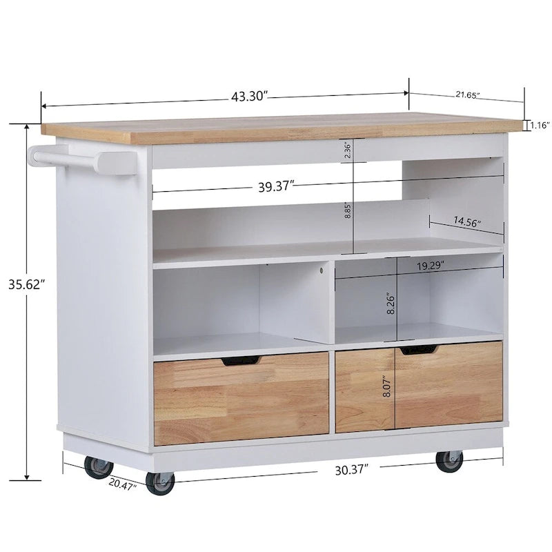 Îlot de cuisine roulant avec rangement, chariot de cuisine double face