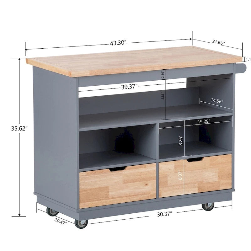 Îlot de cuisine roulant avec rangement, chariot de cuisine double face