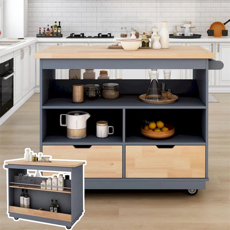 Îlot de cuisine roulant avec rangement, chariot de cuisine double face