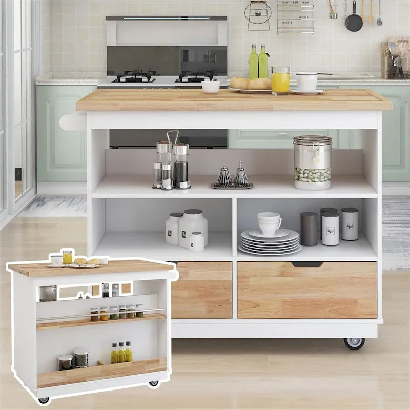 Îlot de cuisine roulant avec rangement, chariot de cuisine double face