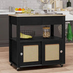 Moasis Rattan Rolling Kitchen Island with Storage Cabinet - 32.2L x19.5W x 35H