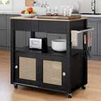 Dessin de cuisine roulant en rotin avec armoire de rangement - 32.2L x 19.5W x 35H