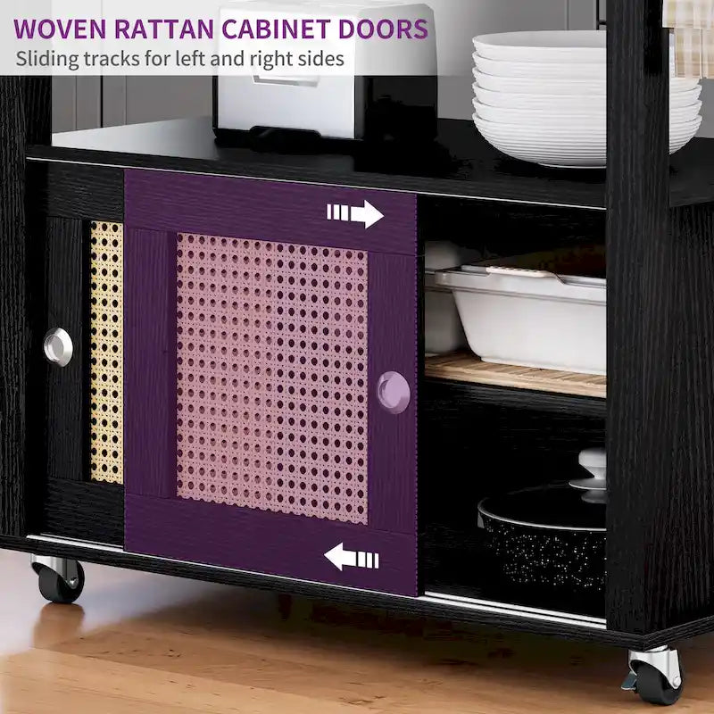 Dessin de cuisine roulant en rotin avec armoire de rangement - 32.2L x 19.5W x 35H