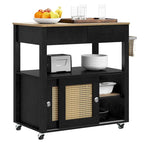 Dessin de cuisine roulant en rotin avec armoire de rangement - 32.2L x 19.5W x 35H