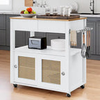 Dessin de cuisine roulant en rotin avec armoire de rangement - 32.2L x 19.5W x 35H