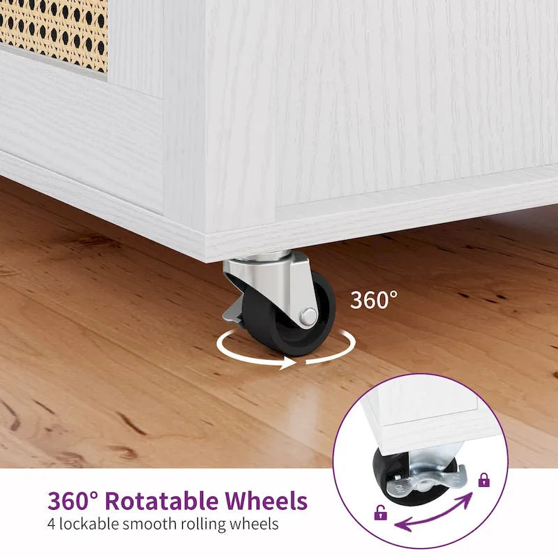 Dessin de cuisine roulant en rotin avec armoire de rangement - 32.2L x 19.5W x 35H