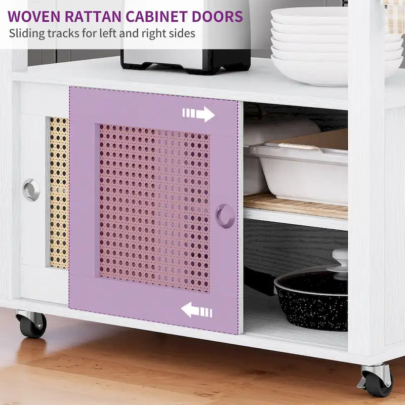 Dessin de cuisine roulant en rotin avec armoire de rangement - 32.2L x 19.5W x 35H