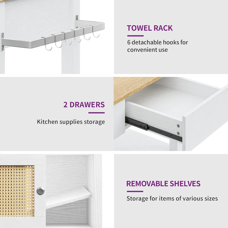 Dessin de cuisine roulant en rotin avec armoire de rangement - 32.2L x 19.5W x 35H