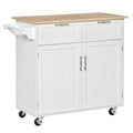41 Modern Rolling Kitchen Island on Wheels with Rubberwood Top