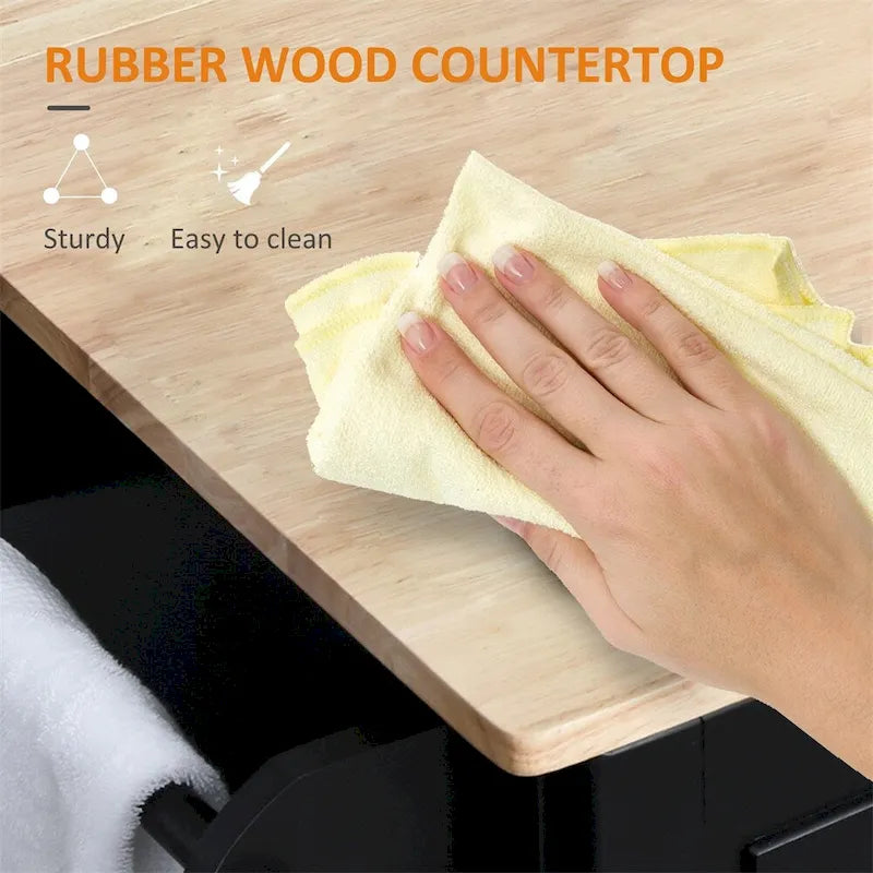 Îlot de cuisine mobile en bois avec tiroirs et porte-serviettes - S/O