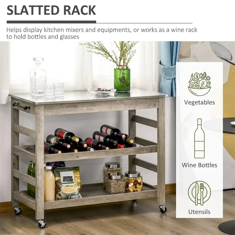Chariot de cuisine roulant avec comptoir en acier inoxydable